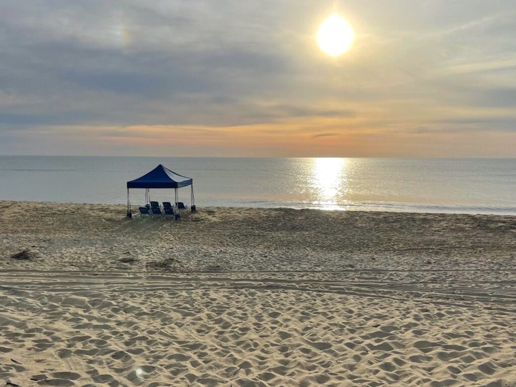 canopy and beach chair setup on the Outer Banks